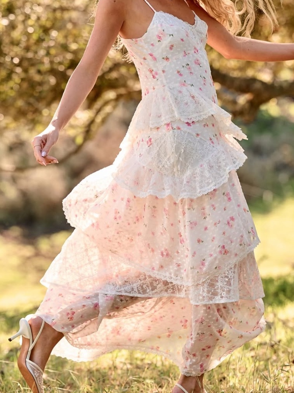Altar'd State Cream Maxi Dress with Pink Floral Print